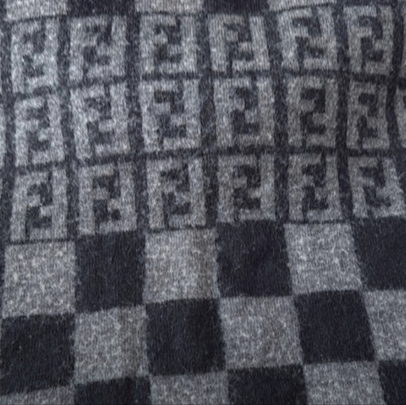 Fendi Wool Gray Checkered Scarf/ EUC - Picture 2 of 7